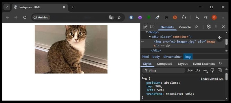 Imagen centrada con posición absoluta