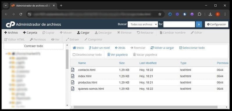 Estructura de archivos de un sitio web básico en el que está presente el archivo index.html