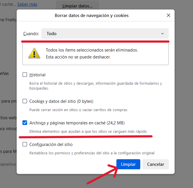 Limpiar cache del navegador FireFox