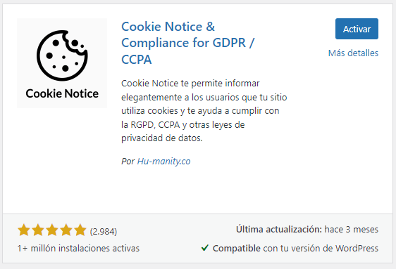 Plugins de cookies Cookie Notice & Compilance