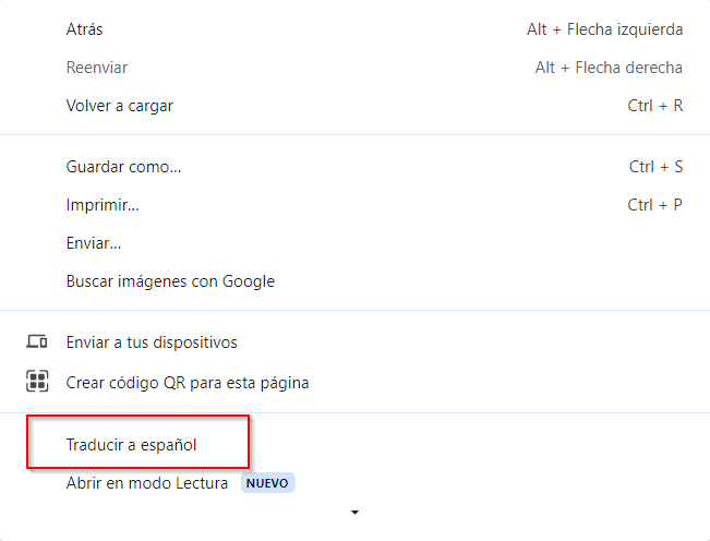 Traducir con botón derecho en Google Chrome
