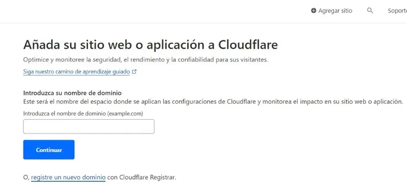 Agregar sitio en cloudflare
