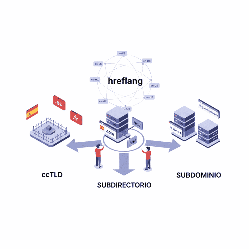 Arquitectura SEO internacional con ccTLD subdirectorios subdominios y hreflang