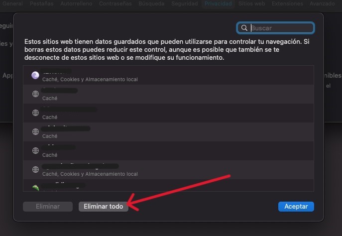 borrar cache, cookies y datos de webs en safari