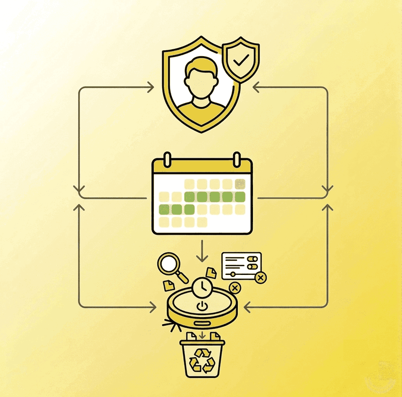 Icono de calendario y reloj que representa la eliminación automática del historial de Google