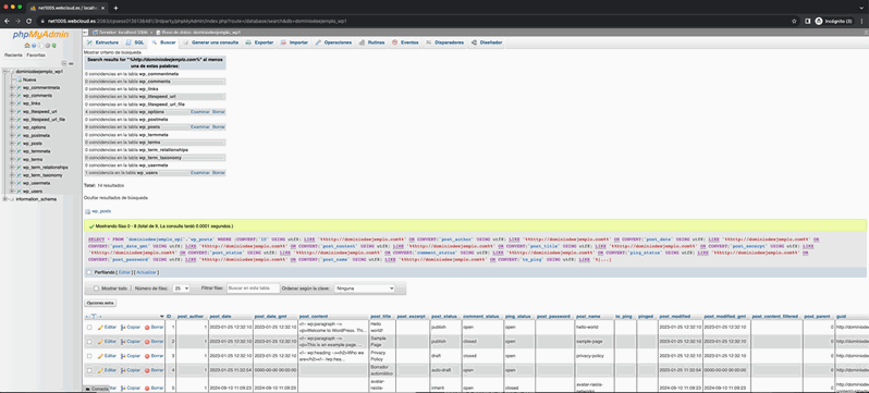 ejemplo de una web con coincidencias para sustituir para HTTPS