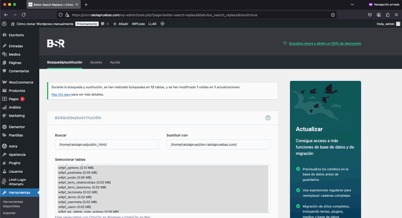 Ejecutar búsqueda/sustitución en base de datos