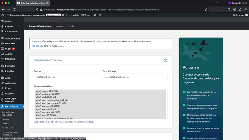 Resultado de hacer cambios en la base de datos