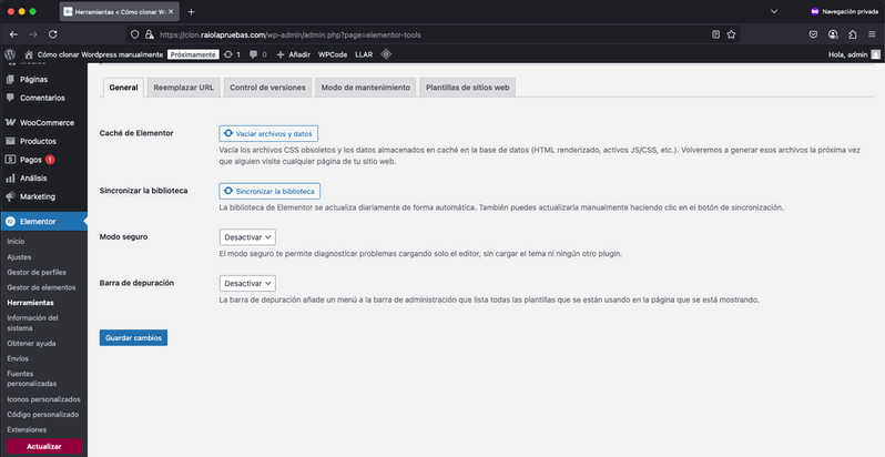 regenerar ficheros de web clonada con Elementor