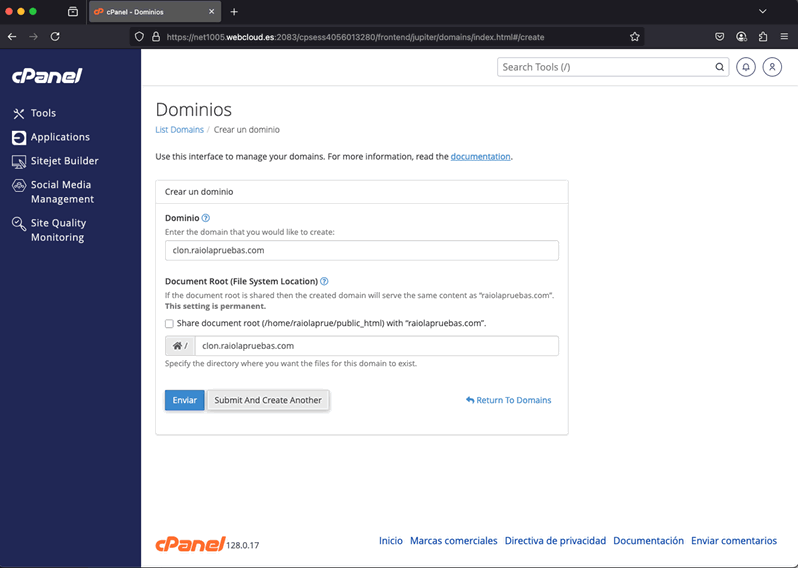 Crear subdominio/dominio en cPanel para clonar WordPress