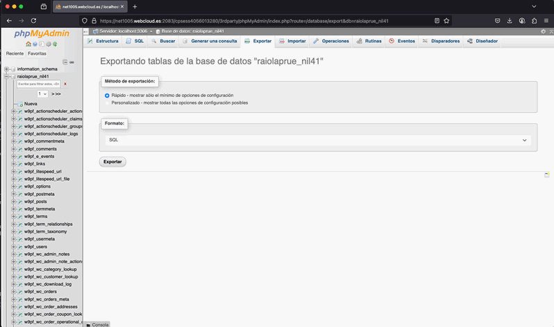 exportar el fichero sql de la base de datos original e importarla en la nueva
