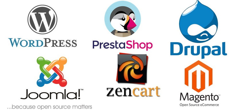 Logos de los CMS más comunes que pueden identificarse en una web.