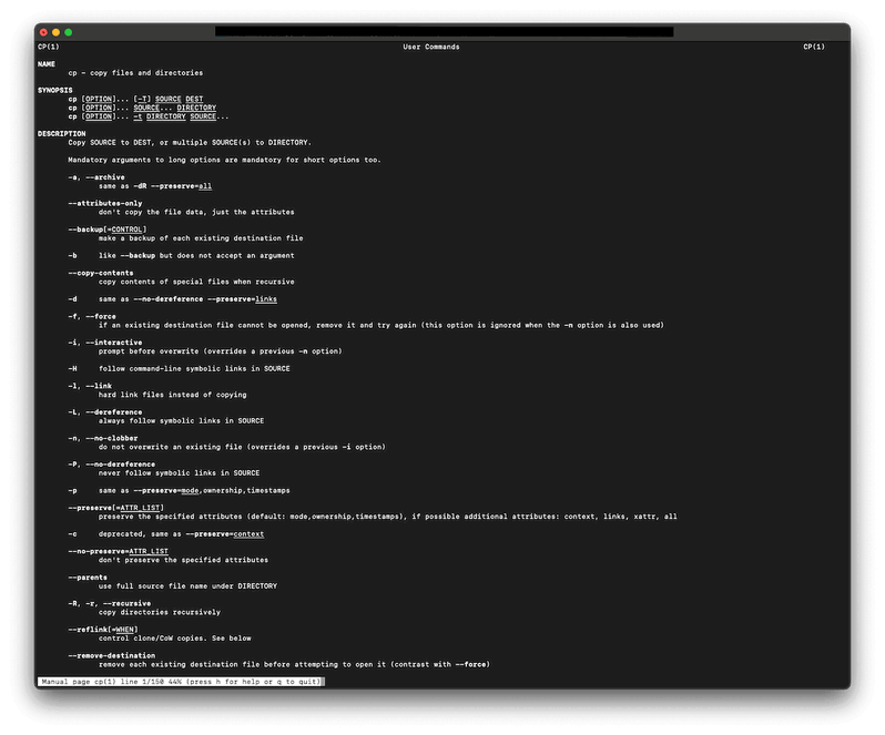Ejemplo de uso de comando man