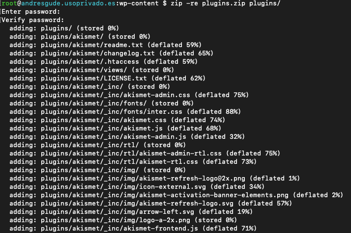 Hacer un zip del directorio de forma recursiva con comandos de Linux