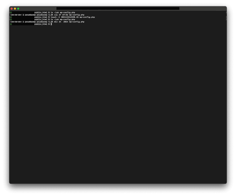 Ejemplo de uso del comando touch