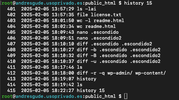 Comando history de Linux