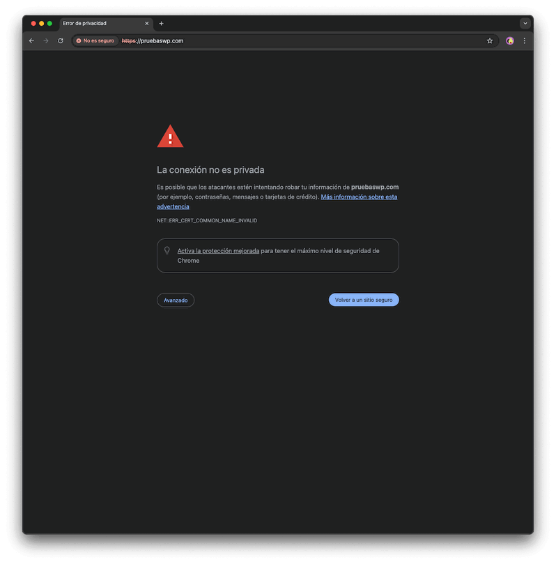 La conexión no es privada en Google Chrome