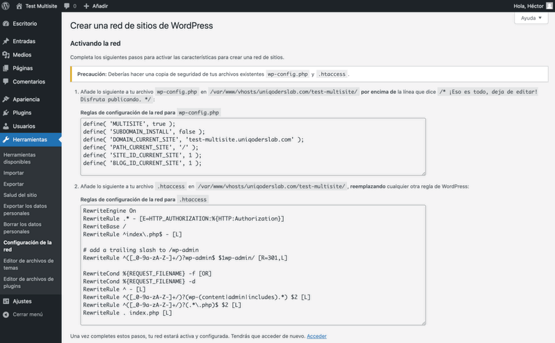 Configuracion archivos WP Multisite