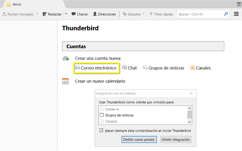 Configurar nuevo correo electrónico en Mozilla Thunderbird
