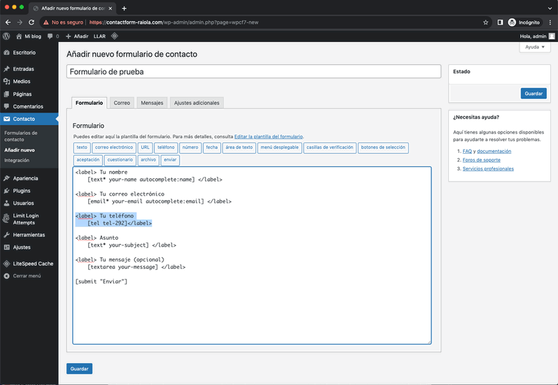 ejemplo contact form7