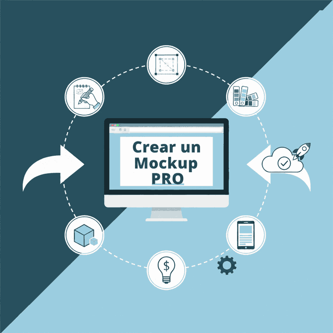 Proceso para crear un mockup profesional con iconos de diseño y herramientas