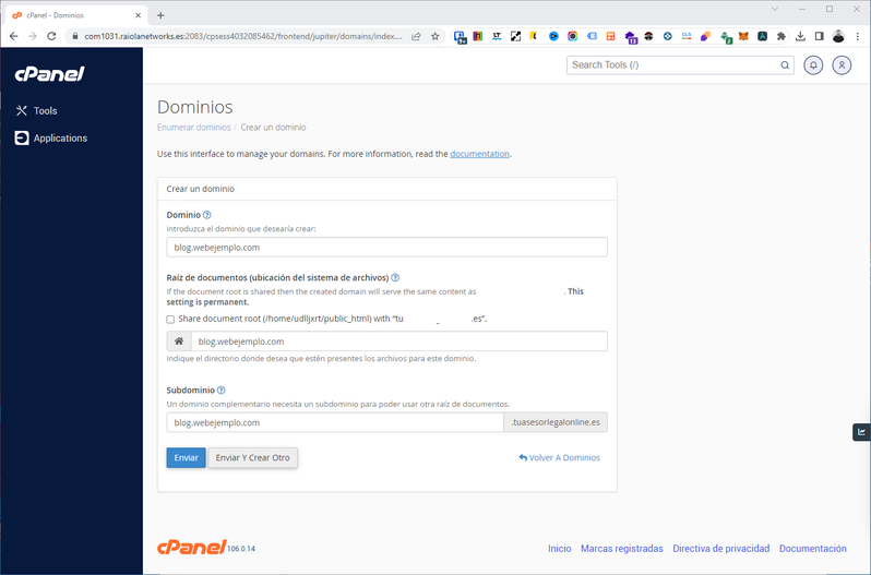 cómo crear un subdominio en cPanel