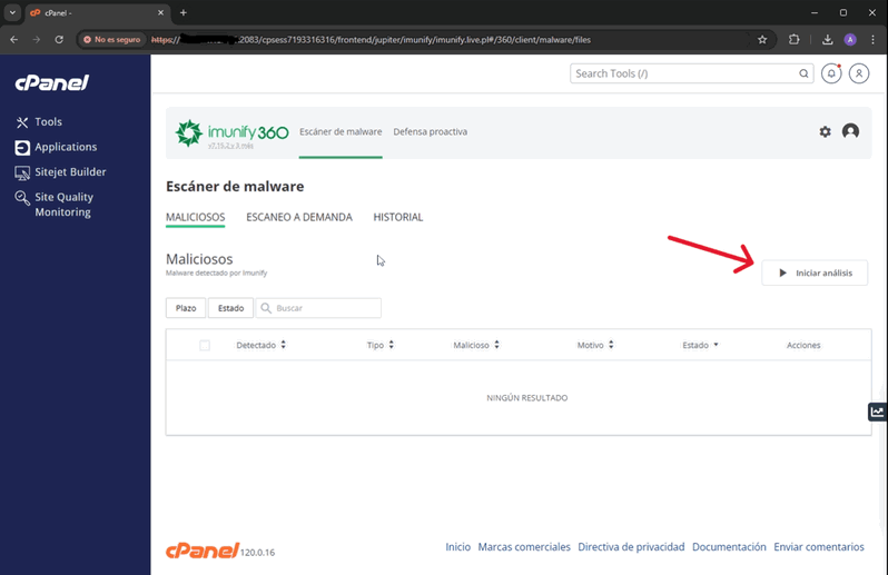 cPanel análisis de Imunify360