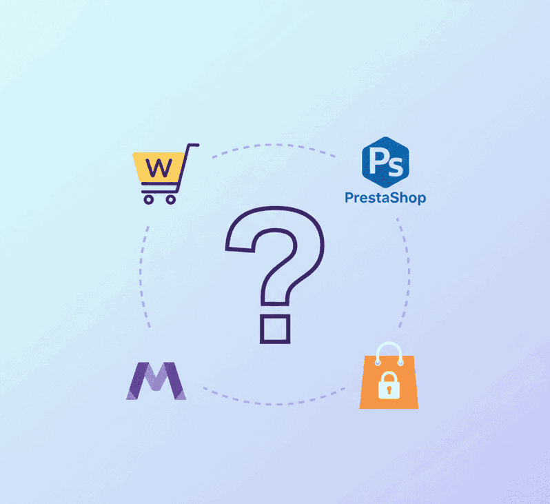 Comparativa de plataformas para ecommerce como WooCommerce, PrestaShop, Adobe y Shopify