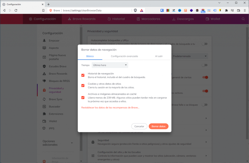 cómo solucionar el error borrar datos de navegación