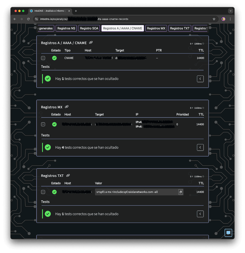 Error en la configuración DNS del dominio Configuración DNS incorrecta detectada en IntoDNS