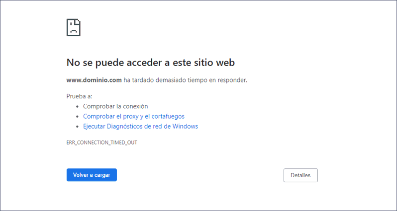 err_connection_timed_out en Google Chrome