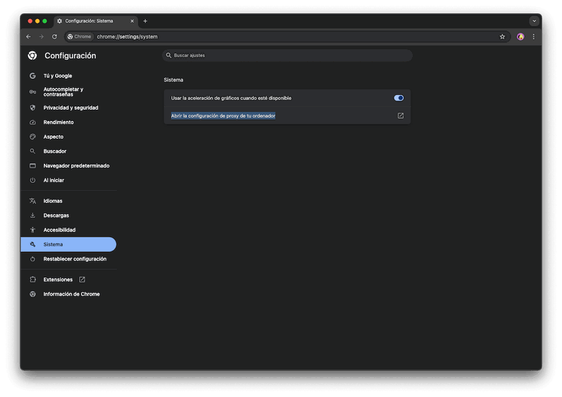 Desactivar VPN o Proxy en Chrome para solucionar error 501