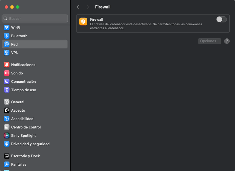 Deshabilitar el firewall en Mac para solucionar err_connection_timed_out