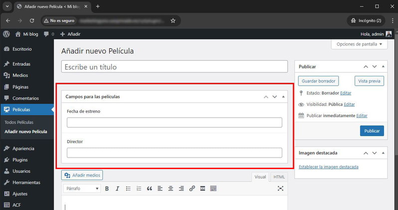 Crear Custom Fields para un Custom Post Type con ACF