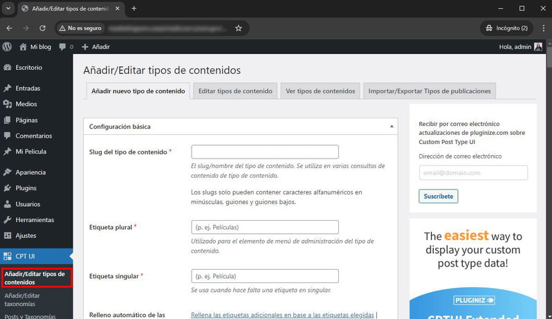 Crear un Custom Post Type con CPT UI