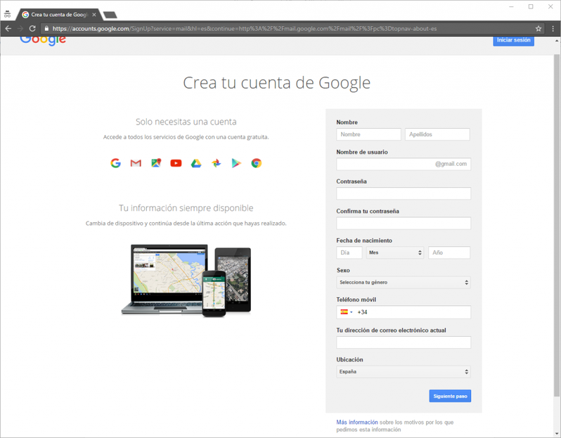 crear cuenta gmail