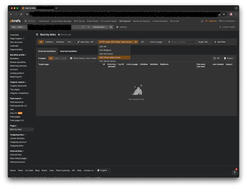 Comprobar y monitorizar un 410 con Ahrefs
