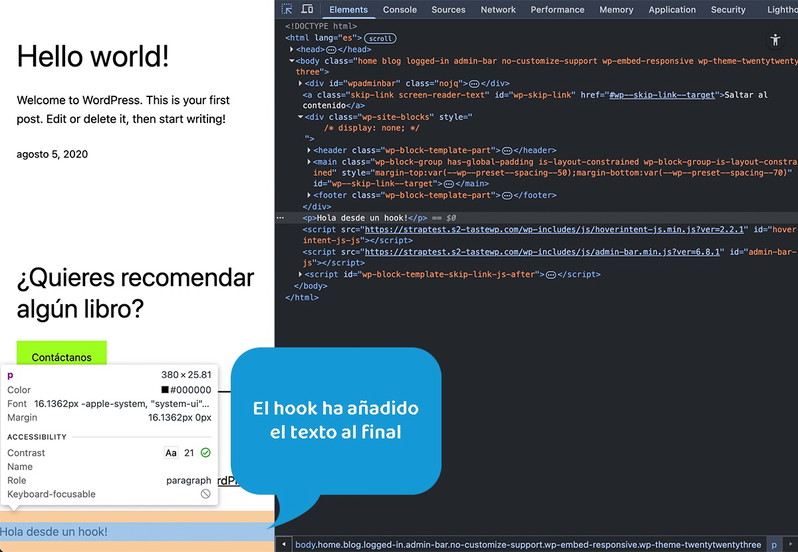 Ejemplo de Action Hook en WordPress
