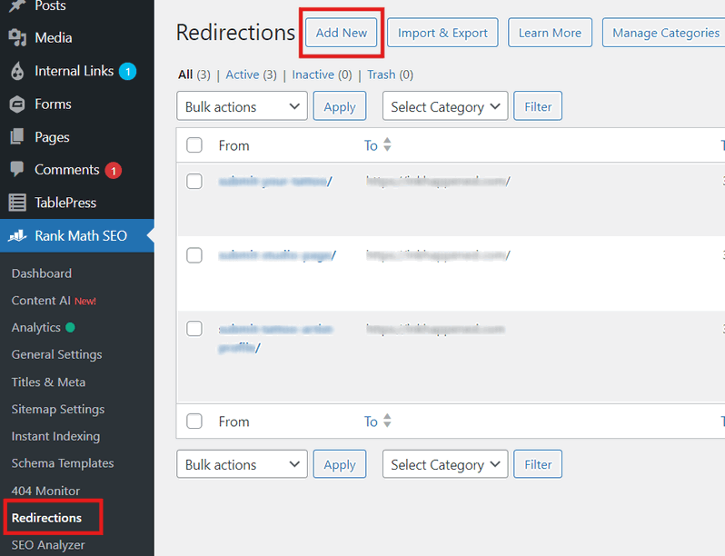 redirección 301 de un slug vía plugin