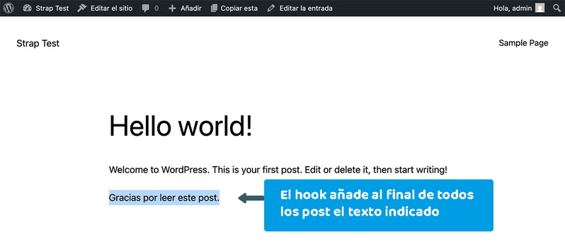 Ejemplo de hook para modificar el contenido de un post en WordPress