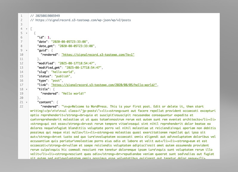Ejemplo de formato JSON para Api de WordPress