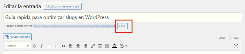 editar slugs en post y páginas en WordPress