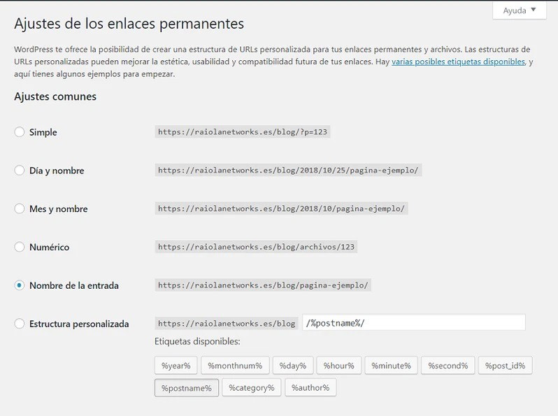 Cómo elegir en WordPress la configuración de slugs