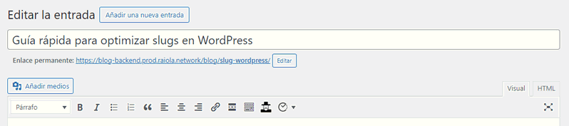 cambiar slugs en post y páginas en WordPress