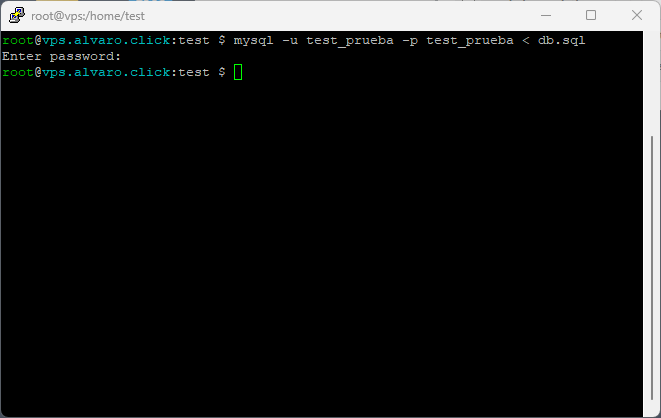 importación realizada mysql mariadb terminal Linux