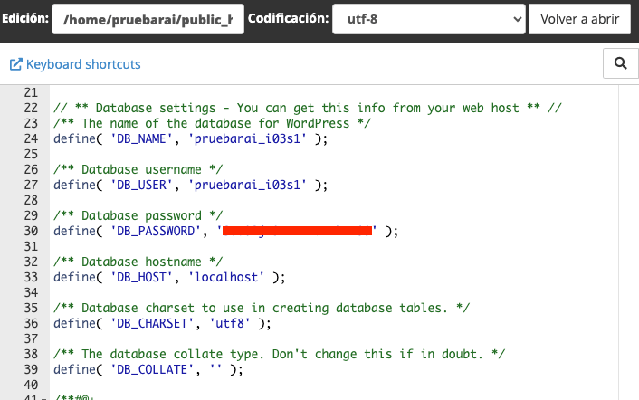 Buscar nombre de la base de datos de WordPress desde wpconfig.php