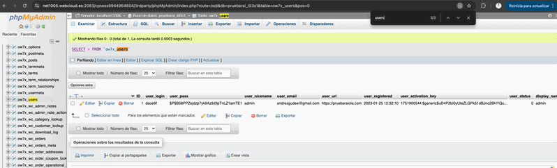 Cambiar la contraseña de WordPress desde la base de datos