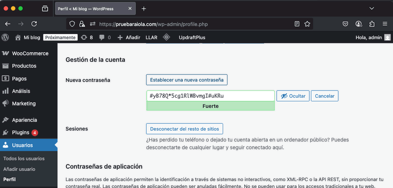 Modificar contraseña de usuario administrador de WordPress