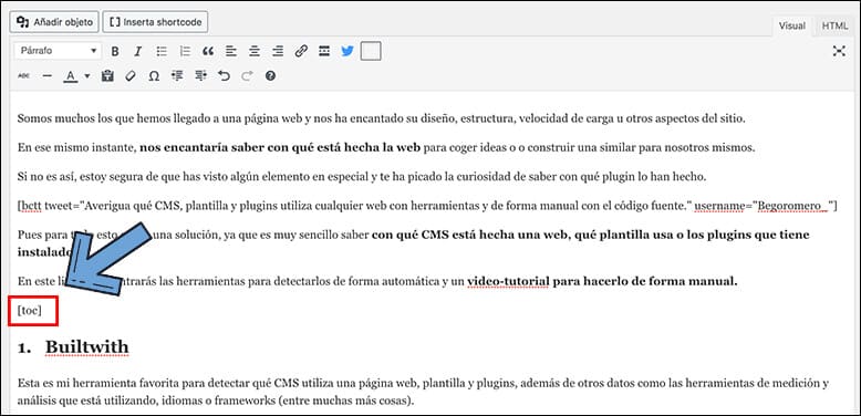 insertar toc en wordpress