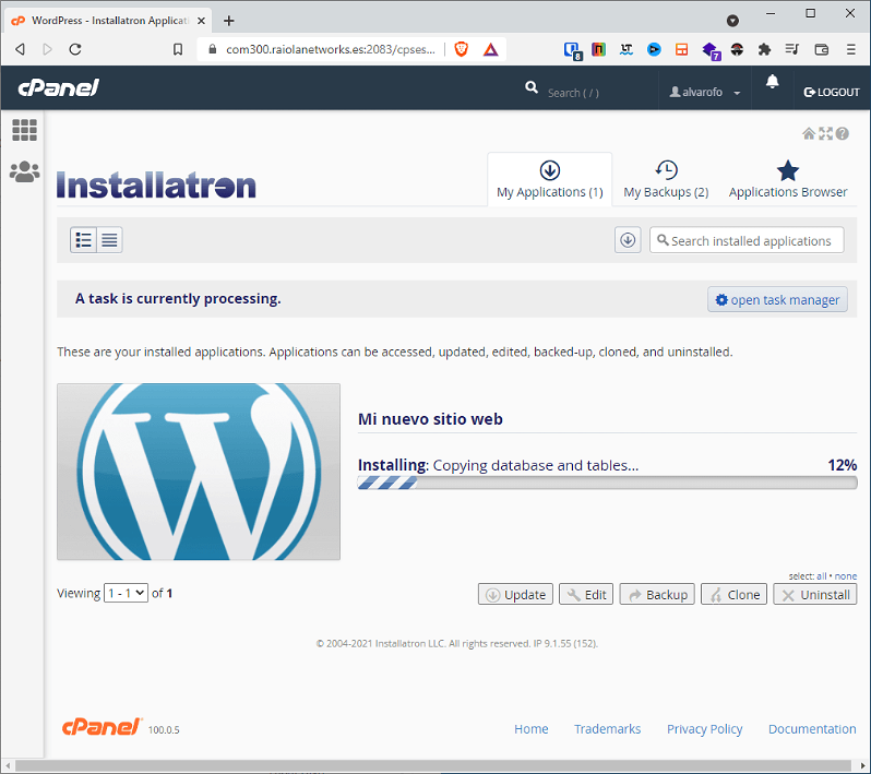Instala WordPress con Installatron